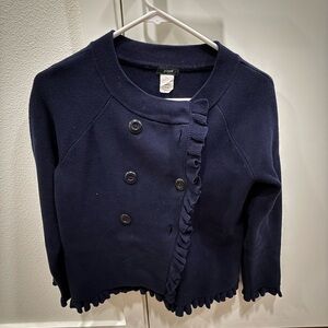 J. Crew Navy Ruffle Button Cardigan